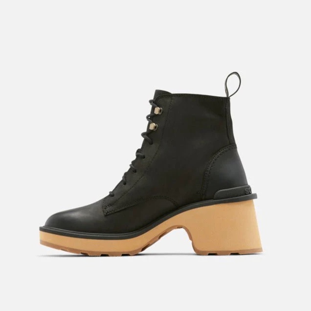 NWT Sorel Hi-Line Heel Lace Chunky Boots in Black Tawny Buff sz 7